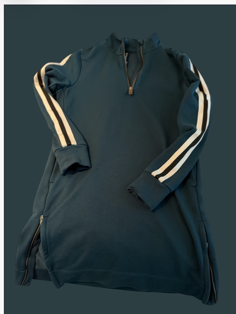 Athleta Teal Mini Dress with White and Black Sleeve Stripes